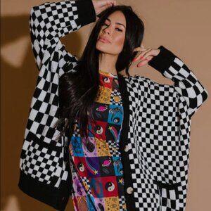 LALA ORIGINAL: Love You Oversized Cardigan in Mixed Checkerboard